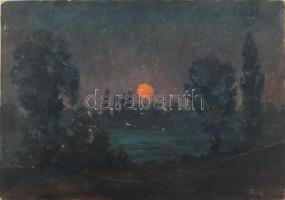 Keleti (Kelety) Gábor (1870-?): Naplemente, olaj, karton, jelzés nélkül, bal alsó és jobb alsó sarkában autográf felirattal, apró felületi sérülésekkel, 24×34 cm