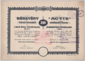 1920. Budapest "Magyar Asphalt Részvénytársaság" részvénye 200K-ról, magyar és német nyelv...