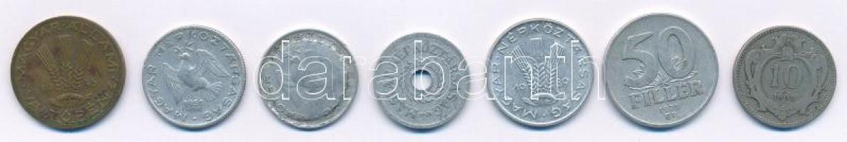 Vegyes 7db-os érme tétel, közte: elfordult veret, esztergált, nagyobb lyukasztás stb. 2f-50f (6xklf) + 10h T:vegyes