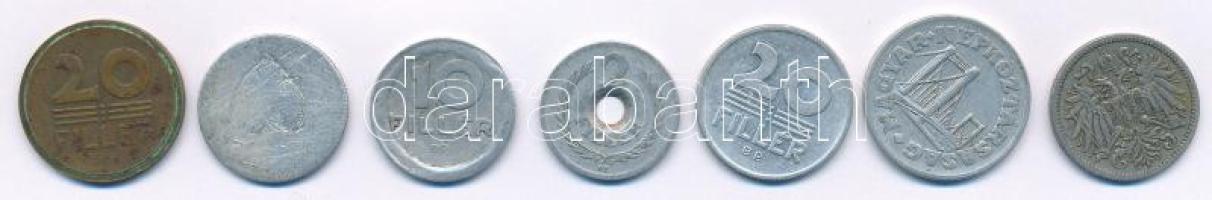 Vegyes 7db-os érme tétel, közte: elfordult veret, esztergált, nagyobb lyukasztás stb. 2f-50f (6xklf)...