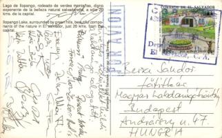 A magyar labdarúgó válogatott csapattagjai által aláírt képeslap (Illés Béla, Végh Zoltán, Hámori Ferenc, ...)