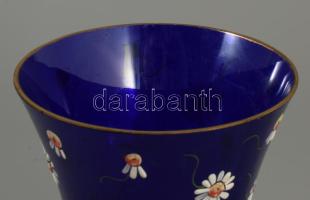 Parádi királykék zománcfestett üvegváza, hibátlan, m: 13 cm