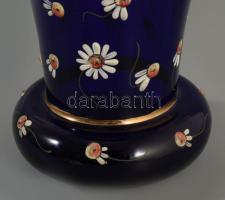 Parádi királykék zománcfestett üvegváza, hibátlan, m: 13 cm