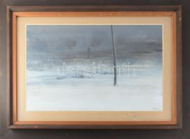 Bányai Béla (1955-): Hangulatos táj. Olaj, farost. Jelzett. Üvegezett fakeretben. 39x59 cm