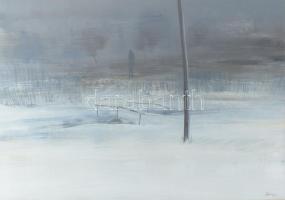 Bányai Béla (1955-): Hangulatos táj. Olaj, farost. Jelzett. Üvegezett fakeretben. 39x59 cm