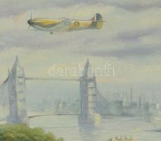 Stewers jelzéssel: Katonai repülőgépek London felett. Olaj, vászon. Jelzett. Apró felületi sérülések...