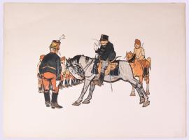 cca 1905-1915 Pajtás Ödön (Szmrecsányi Ödön) (1874-1954): Katonai témájú, huszárokat ábrázoló karika...