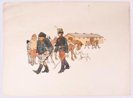 cca 1905-1915 Pajtás Ödön (Szmrecsányi Ödön) (1874-1954): Katonai témájú, huszárokat ábrázoló karika...