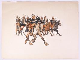 cca 1905-1915 Pajtás Ödön (Szmrecsányi Ödön) (1874-1954): Katonai témájú, huszárokat ábrázoló karika...