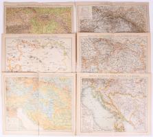 cca 1900 Az Osztrák-Magyar Monarchia térképei, 6 db térkép-melléklet a Brockhaus Konversations-Lexikonból, 25x31 cm