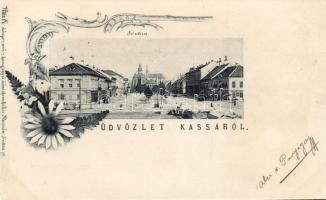 Kassa main street with the St. Elisabeth Cathedral and the shop of Adriányi