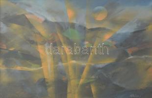 Kőmíves István (1949-2007): Budai este, 1981. Vegyes technika, papír. Jelzett. Üvegezett fakeretben. 21,5x30 cm.