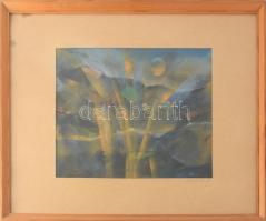 Kőmíves István (1949-2007): Budai este, 1981. Vegyes technika, papír. Jelzett. Üvegezett fakeretben....