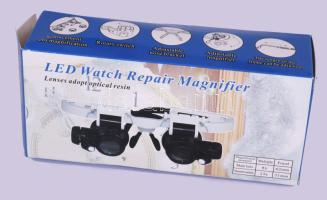 Led világítással nagyítós ékszerész szemüveg, dobozában