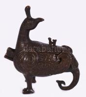 Kínai bronz madár figurális ékszertartó, m: 7 cm