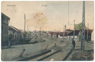 Budapest XXIII. Soroksár, HÉV (Helyiérdekű Vasút) villamos vasút vonala. Temler fényképész kiadása (EM)