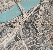 1963 Budapest távlati térképe, belső terület, tervezte és rajzolta: Mácsai István és Kass János, kia...