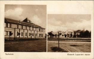 Budapest XVI. Sashalom, Kossuth Lajos tér, üzletek, elemi iskola. Dénes József kiadása (EK)