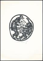 Banga Ferenc (1947-): A hivatal (az 1986-ban az Újpest Galéria első kiállítására megjelent mappából). Linómetszet, papír, jelzett és számozott (187/300). 12x11,5 cm.