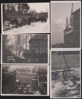 cca 1930-1937 Orphanidesz János (1876-1939): Vegyes életképek, régi automobilok, városképek, útépítés, autóverseny, lovaskocsik, utcai áramszerelés, stb., jelzés nélkül, némelyik feliratozva, 13 db, 9×14 cm