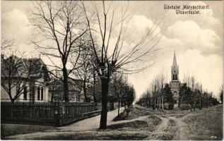 Budapest XVI. Mátyásföld, Római katolikus templom, utca részlet. Varga Sándor kiadása