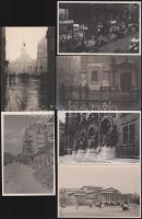 1930-1939 Orphanidesz János (1876-1939): Budapest, esti kilátás a Kossuth utcára a kaszinóból, Ferenciek tere, Műegyetem bejárat, stb., 6 db részben hátoldalon feliratozott fotó, jelzés nélkül, 9×14 cm