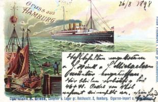 1898 Hamburg dock with weather station litho (EB)