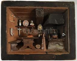 Német fa dioráma, 12x16 cm