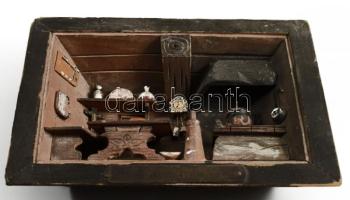 Német fa dioráma, 12x16 cm