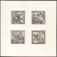 Kozma Lajos (1884-1948): 4 db illusztráció, fametszet, papír, jelzett a metszeten, paszpartuban, 5×5 cm