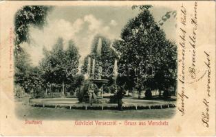 1899 Versec, Vrsac; Stadtpark / park, szökőkút. Wilh. Wettl kiadása / park, fountain (fa)