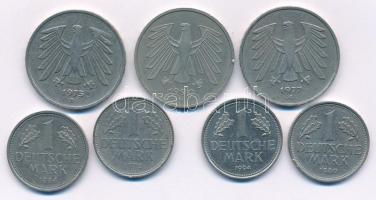 Német Szövetségi Köztársaság 1974-1990. 5M Cu-Ni (3xklf) +1975-1994. 1M Cu-Ni (4xklf) T:XF,VF GFR 1975-1990. 5 Mark (3xdiff) Cu-Ni + 1974-1990. 1 Mark Cu-Ni (4xdiff) C:XF,VF