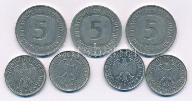 Német Szövetségi Köztársaság 1974-1990. 5M Cu-Ni (3xklf) +1975-1994. 1M Cu-Ni (4xklf) T:XF,VF
GFR 1...