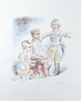 Galambos Tamás (1939-): Kicsúfolás, 1988. Színezett litográfia, papír, jelzett, számozott (100/91). Hátoldalán Képcsarnok Vállalat bélyegzésével. 40x32 cm