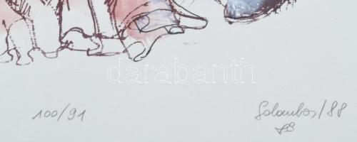 Galambos Tamás (1939-): Kicsúfolás, 1988. Színezett litográfia, papír, jelzett, számozott (100/91). ...