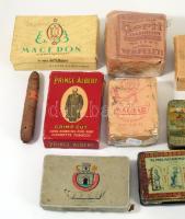 Régi pipadohányok, cigaretta, cigis dobozok, cipős dobozban