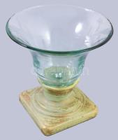 Antik hatású üveg váza. Anyagában és felületén színezett, kopással, d: 17 cm, m: 18 cm