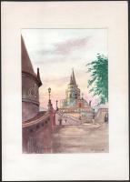 Stefan Grecu (-): Halászbástya, Budapest. Akvarell, papír, jelzett, paszpartuban, 24x17 cm