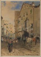 Theodor von Ehrmanns (1865-1923), Austrian painter: Osztrák v. német óváros. Akvarell, papír, jelzet...