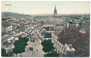 1910 Torda, Turda; látkép, üzletek, piac. Füssy József kiadása / general view, shops, market (Rb)
