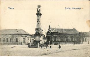 1921 Tolna, Szent István tér, Szentháromság szobor, üzlet (EK)