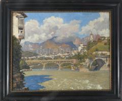 Hans Printz (1865-1925), Austrian painter: Vízparti város. Olaj, vászon, jelezve balra lent (keret á...