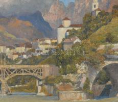 Hans Printz (1865-1925), Austrian painter: Vízparti város. Olaj, vászon, jelezve balra lent (keret á...