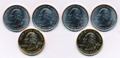 Amerikai Egyesült Államok 1999. 1/4$ (25c) Cu-Ni "50 állam" (6x), benne: Pennsylvania (2x)...