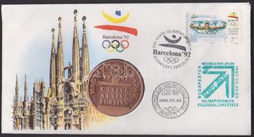 1992 "Barcelona-magyar csapat" emlékérem bélyeges borítékon T:PP Csak 10000db! R!