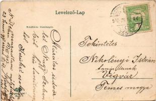1907 Nagyszeben, Hermannstadt, Sibiu; Fleischergasse / Hentes utca, templom / street view, church + ...