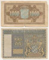 Német Birodalom 1922. Bajorország 100M + 1000M T:F,VG egyiken nagyobb beszakadások
German Empire 19...