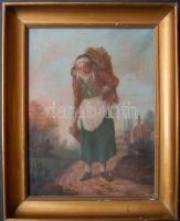 XVIII. sz. ismeretlen (francia?) festő: Fahordó lány, olaj-vászon, keretben 28x36 cm