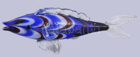 Anyagában színezett üveg hal, hibátlan, h: 26 cm