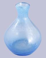 Buborékos kék üveg váza. Anyagában színezett, formába öntött, hibátlan 20 cm